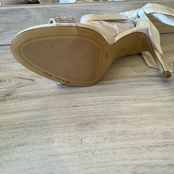 Gianni Bini Cream Satin Heels with Rhinestone Strap - Picture 5 of 14